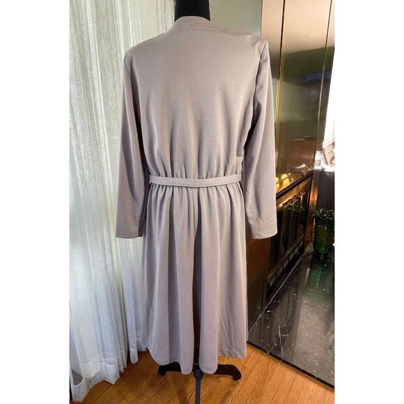 Vintage 1980s dress, grey/beige, long sleeves, a-line silhouette, office wear - Picture 5 of 9